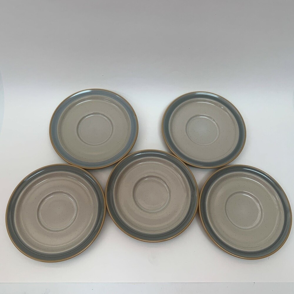 Noritake Stoneware Autumn Day 8353 Saucers Beige‎ Blue Gray Band Lot of 5 Japan